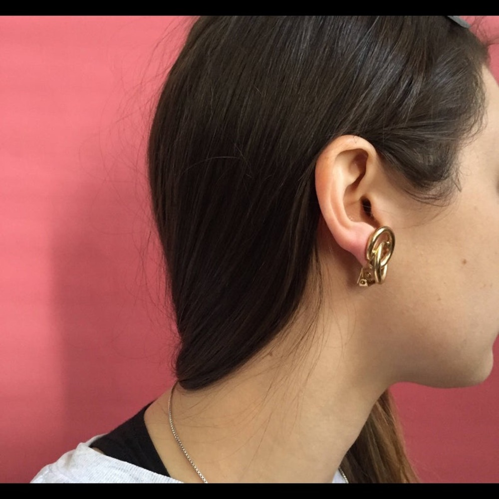 gold clip on infinity circle geometric earrings